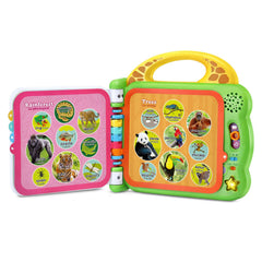 LeapFrog niño usando el libro interactivo promoviendo aprendizaje activo