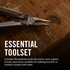Leatherman Wave Plus primer plano de cuchilla, corte preciso y duradero