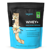 LEGION Whey+ frontal del envase mostrando diseño y sabor French Vanilla