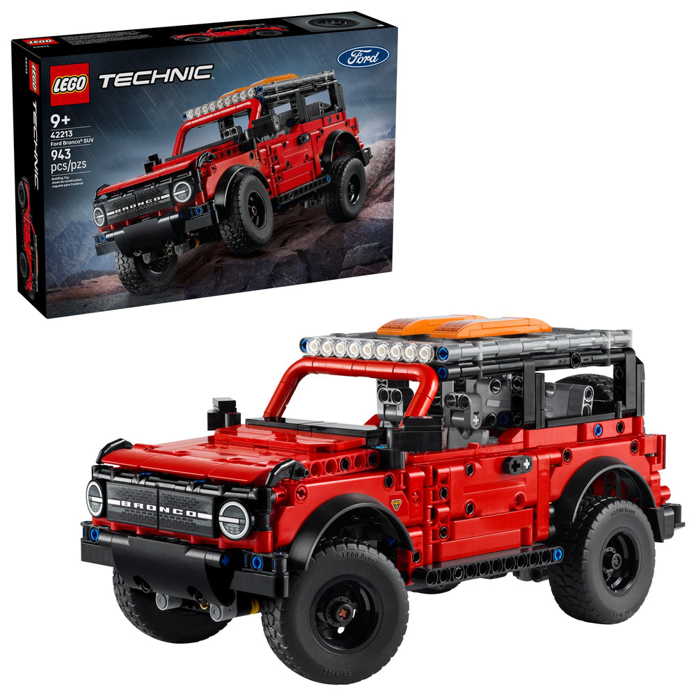 LEGO Ford Bronco vista frontal mostrando diseño rojo y negro y atractivo visual