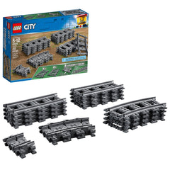 LEGO vista frontal del pack de vías para extender circuitos, fácil conexión