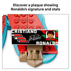 LEGO Cristiano Ronaldo collectible plaque showing printed stats and signature