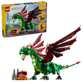 LEGO dragón medieval frontal mostrando tamaño y detalles, ideal para juego