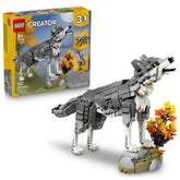 LEGO lobo gris frontal empaquetado, muestra contenido y atractivo del set