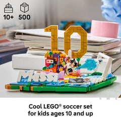LEGO Messi detalle de la minifigura en pose de gol destacando realismo