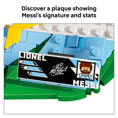 LEGO Messi gran número 10 y portería que resaltan la temática futbolística