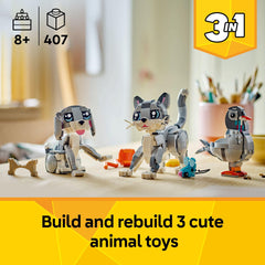LEGO gato posable en posición de acecho para juego interactivo
