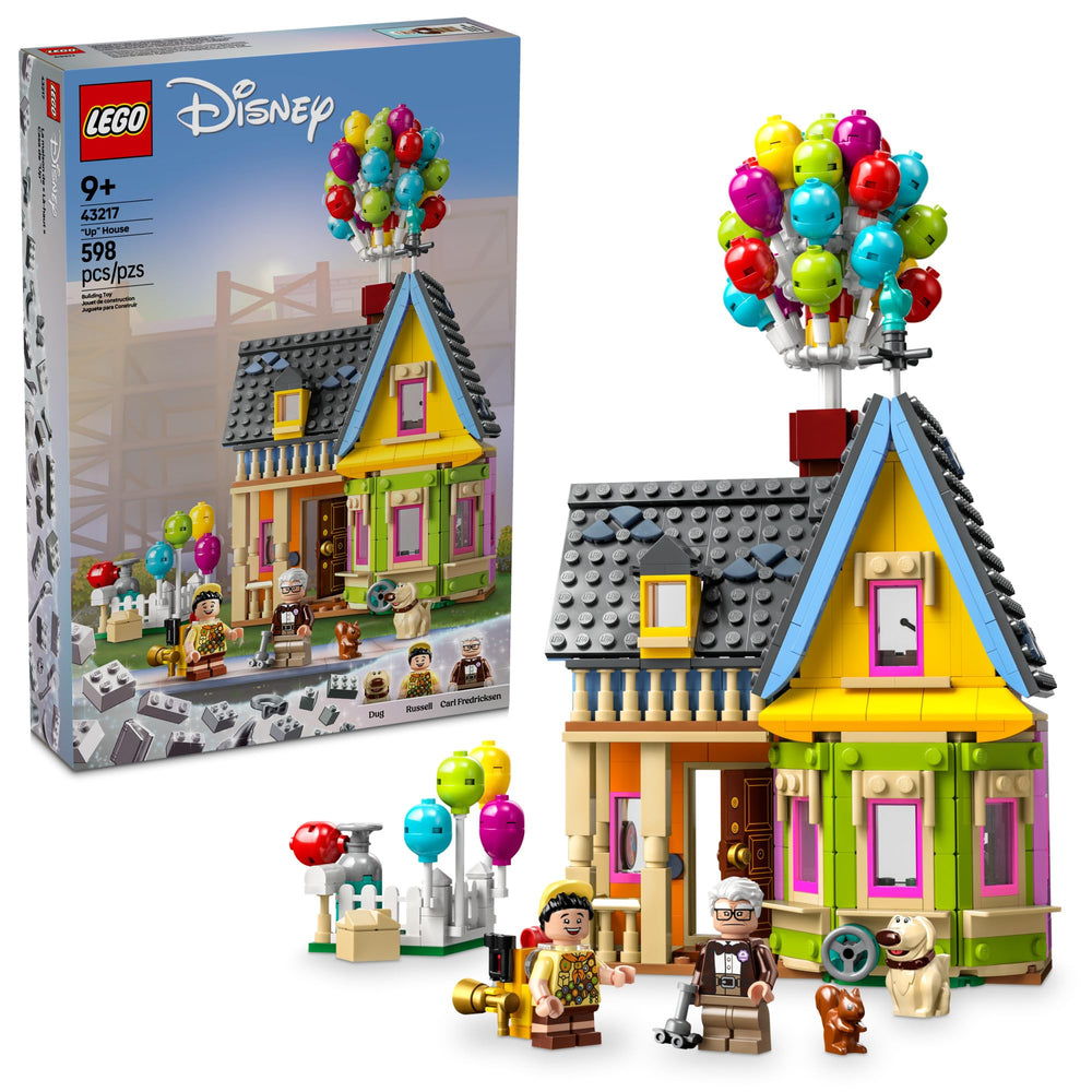 LEGO casa Up frontal mostrando fachada y globos, inspira exhibición y juego