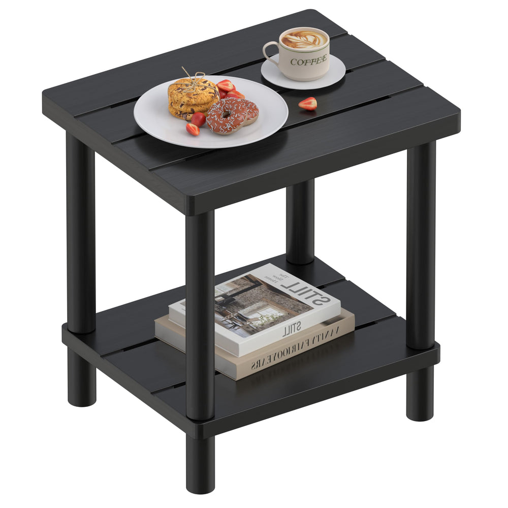LEJANEOYE front view of bamboo side table showing sturdy design and natural look