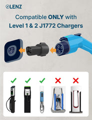 LENZ adaptador junto a una mano y llaves para mostrar tamaño compacto y portabilidad