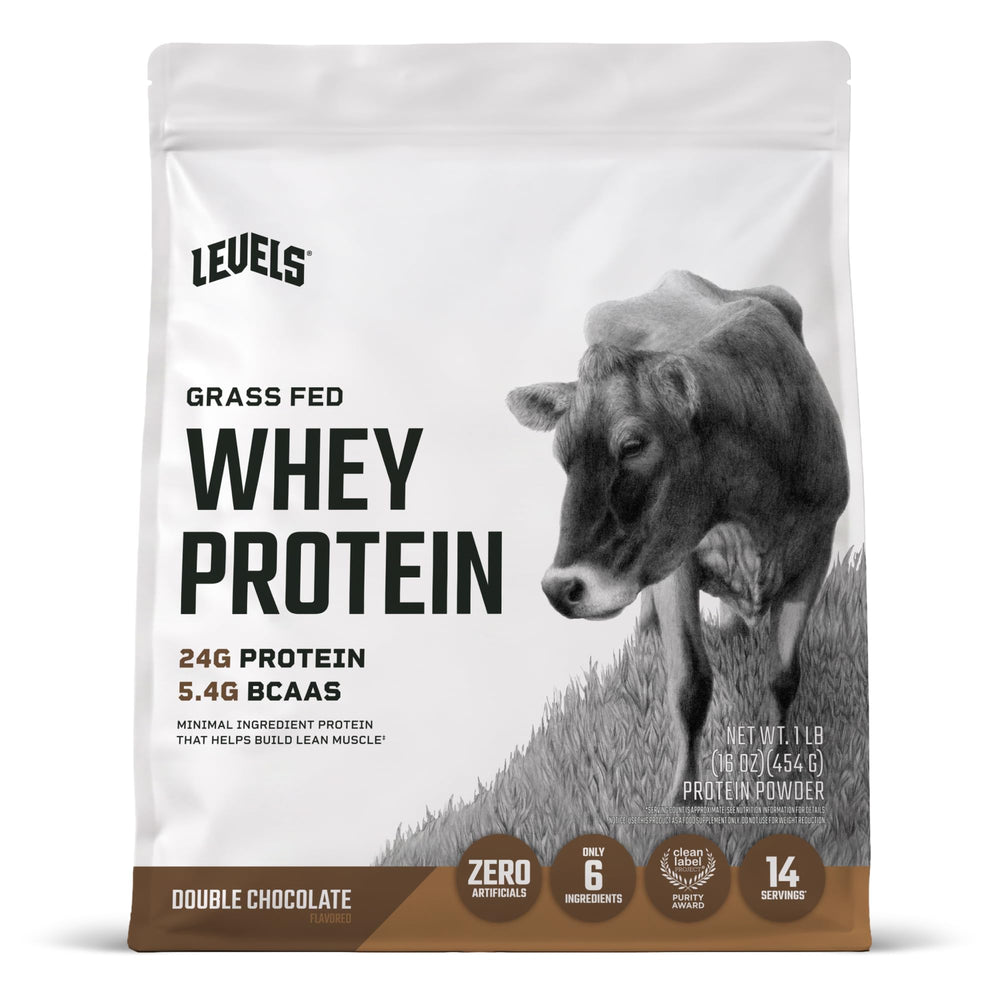 Levels Whey frente del empaque mostrando marca y sabor doble chocolate, presentación clara