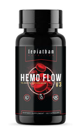 Leviathan Hemo Flow frasco frontal mostrando etiqueta clara y beneficios