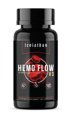Leviathan Hemo Flow frasco frontal mostrando etiqueta clara y beneficios