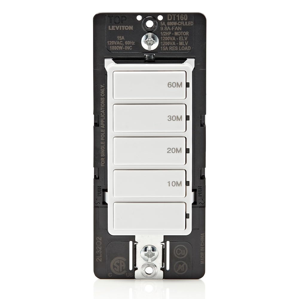 Leviton vista frontal del interruptor temporizador elegante y funcional