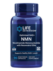 Life Extension frasco frontal del producto NMN con resveratrol para energía celular