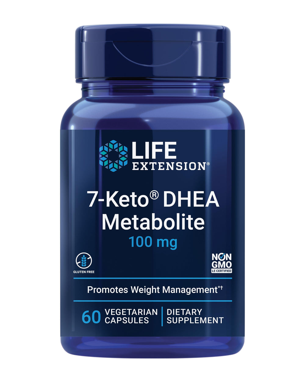 Life Extension envase frontal de 7‑Keto DHEA mostrando diseño y cantidad