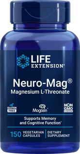 Life Extension Neuro‑Mag frente del envase, formato 150 cápsulas, conveniencia duradera