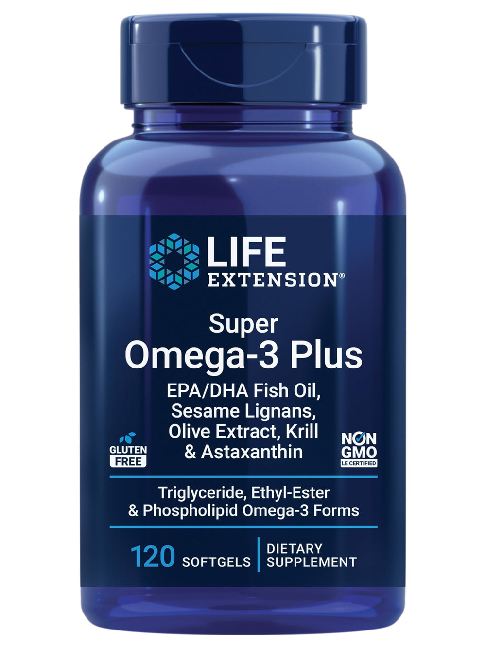 Life Extension envase frontal mostrando 120 cápsulas y beneficios