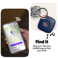 Life360 Tile colocado en mochila para proteger objetos y evitar pérdidas.