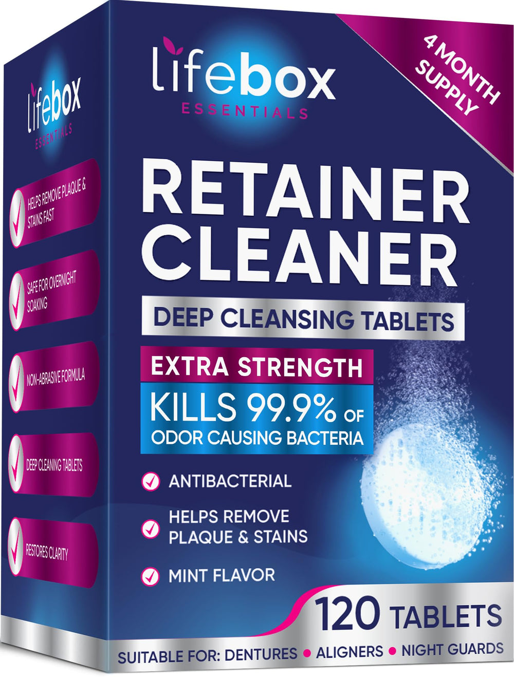 Lifebox Essentials frente del empaque mostrando 120 tabletas y beneficio de suministro prolongado