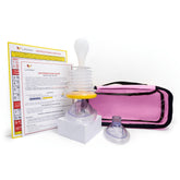 LifeVac kit rosa frontal mostrando estuche compacto y composición para viaje