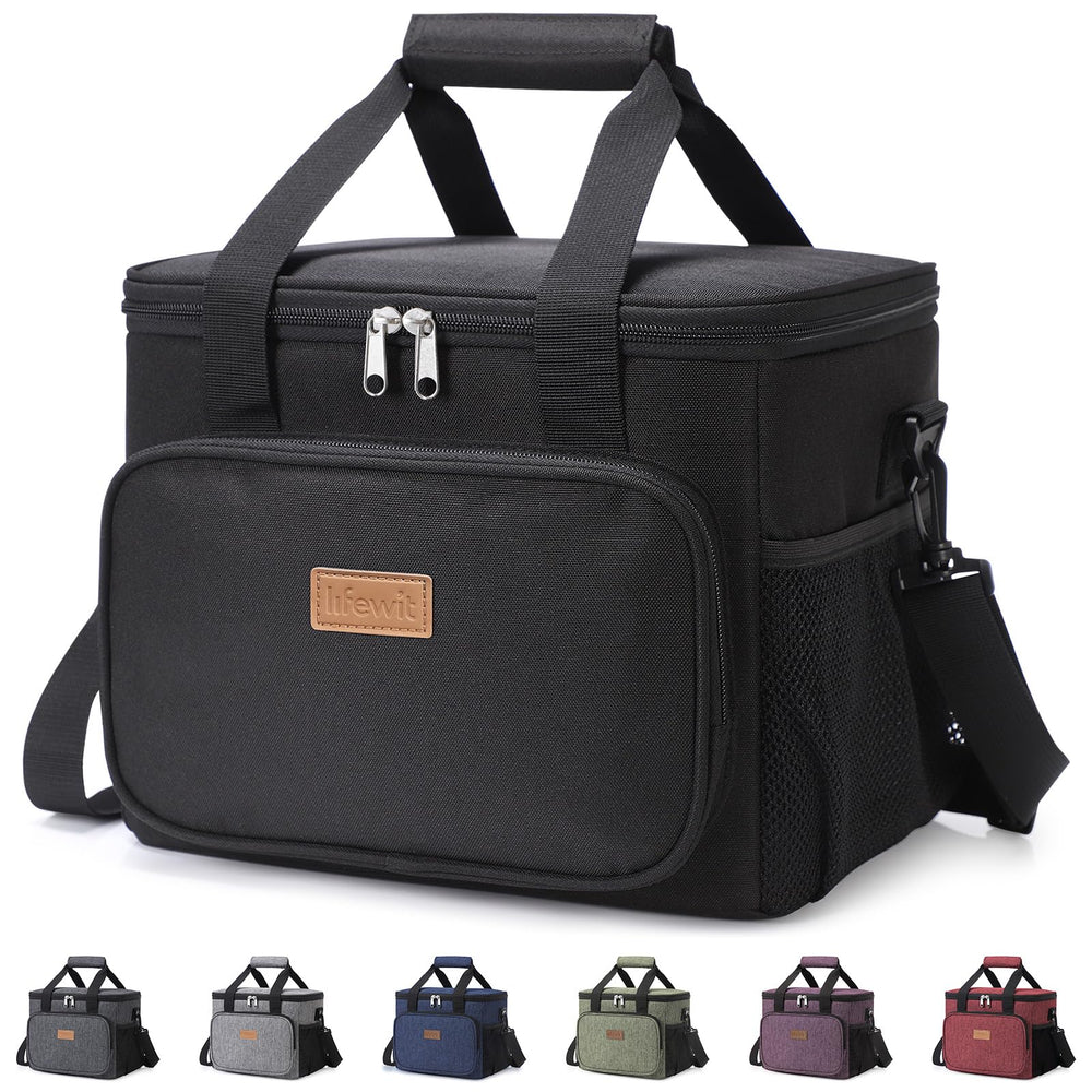 Lifewit vista frontal de la bolsa térmica negra mostrando capacidad y cremallera