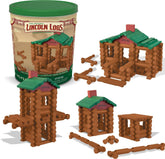 Lincoln Logs vista frontal de la lata coleccionable con diseño conmemorativo y organización fácil