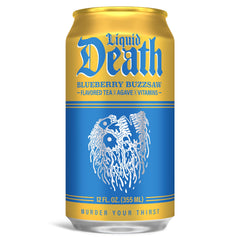 Liquid Death detalle de la lata y textura metálica resaltando calidad y reciclable