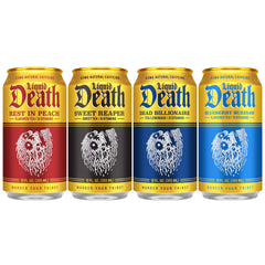 Liquid Death lata detalle de etiqueta y contenido nutricional visible
