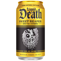 Liquid Death detalle de textura de la lata y acabado metálico, sensación premium