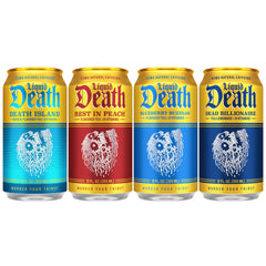 Liquid Death textura cerca mostrando líquido y burbujeo refrescante