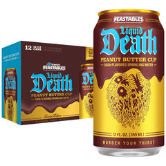 Liquid Death lata frontal mostrando el diseño y efecto refrescante