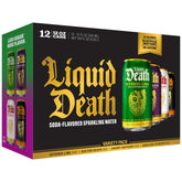 Liquid Death pack frontal mostrando las cuatro latas, ideal para variedad instantánea