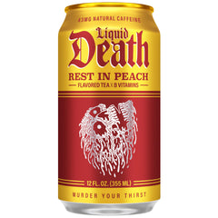 Liquid Death textura del té helado en vaso, color natural y burbujeo apetitoso