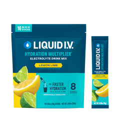 Liquid I.V. frente del empaque mostrando 16 sobres y beneficio de hidratación rápida