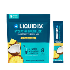 Liquid I.V. front box showing 16-count packets and tropical branding for easy hydration