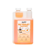 Liquified RV Toilet Treatment envase frontal 32oz mostrando tamaño y fácil dosificación