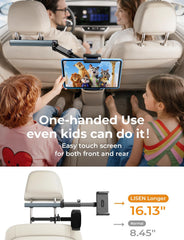 LISEN soporte iPad en uso con niños entretenidos durante viaje familiar
