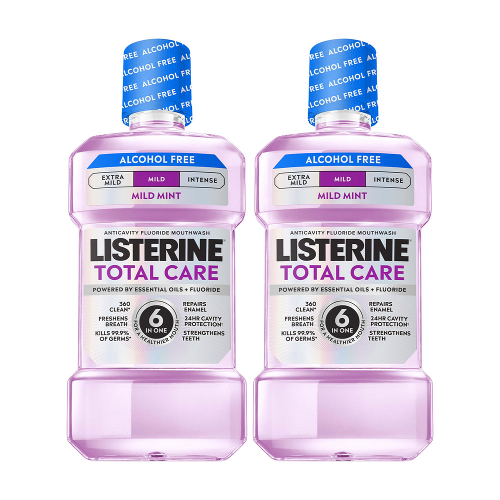 Listerine frasco frente mostrando diseño y volumen para fácil identificación