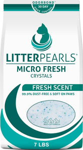 Litter Pearls frente del paquete mostrando la bolsa de 7 lb y beneficios