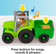 Little People tractor con figura de la conductora y perro listos para jugar