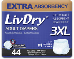 LivDry empaque frontal mostrando 44 unidades y diseño discreto