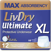 LivDry paquete frontal mostrando diseño y beneficio de máxima absorción