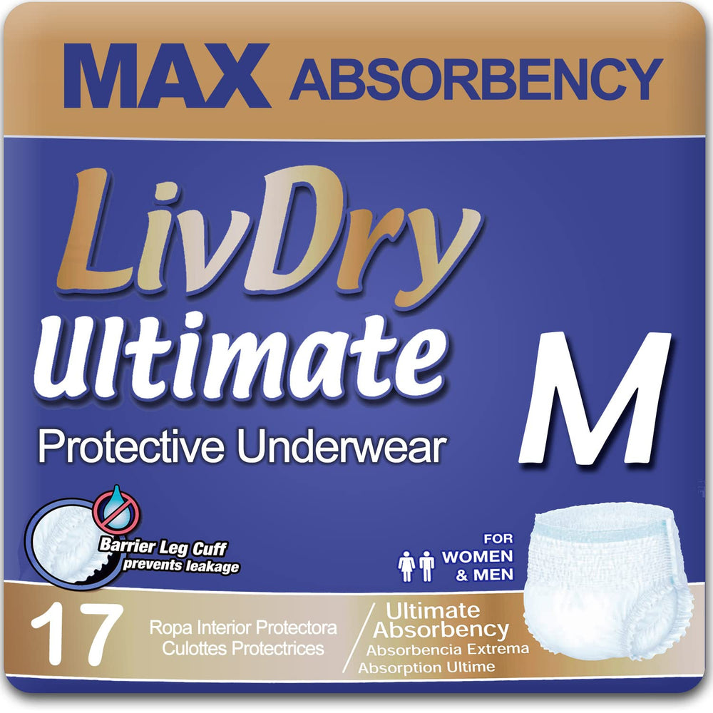 LivDry paquete frontal mostrando 17 unidades y beneficios de absorción