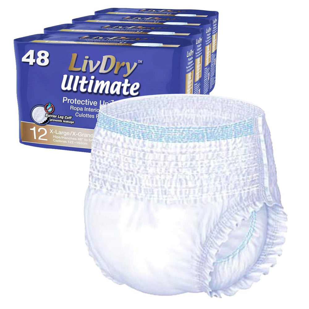 LivDry paquete frontal mostrando 48 unidades y diseño para máxima absorción