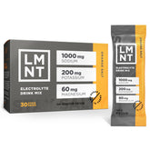 LMNT empaque frontal naranja mostrando 30 sobres y beneficios de hidratación
