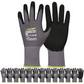 LOCCEF guantes MicroFoam empaque frontal mostrando 12 pares y talla 9/L