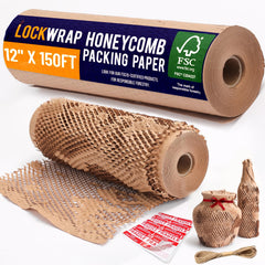 Lockwrap rollo frontal mostrando tamaño y etiqueta, protección sostenible