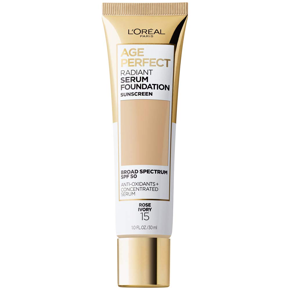 L'Oreal Paris vista frontal del envase mostrando tono Rose Ivory y beneficio de cobertura natural