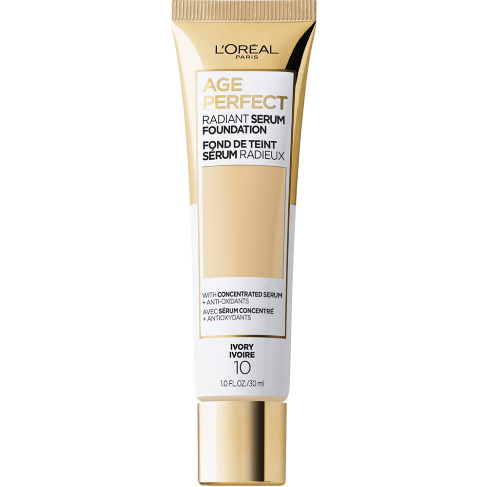 L'Oreal Paris primer plano del envase frontal mostrando tono Ivory y beneficio hidratante